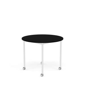MUUTO stół okrągły z kółkami BASE Ø 90cm czarny laminat / czarny ABS / biała podstawa