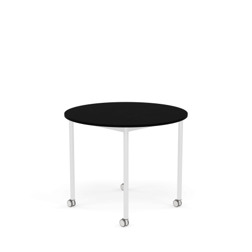 MUUTO stół okrągły z kółkami BASE Ø 90cm czarny laminat / czarny ABS / biała podstawa
