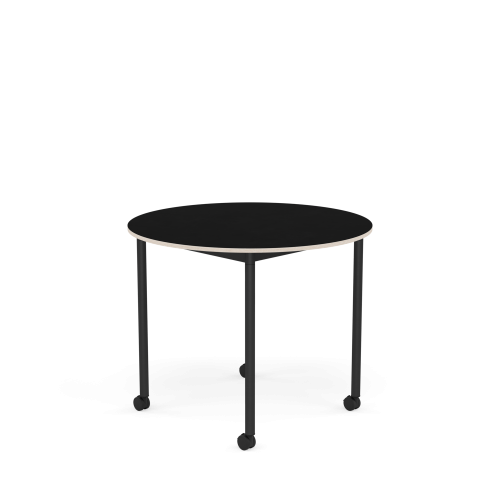 MUUTO stół okrągły z kółkami BASE Ø 90cm czarny laminat / sklejka / czarna podstawa
