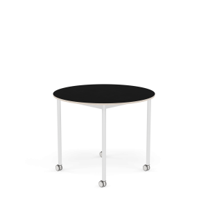 MUUTO stół okrągły z kółkami BASE Ø 90cm czarny laminat / sklejka / biała podstawa