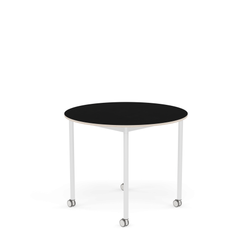 MUUTO stół okrągły z kółkami BASE Ø 90cm czarny laminat / sklejka / biała podstawa