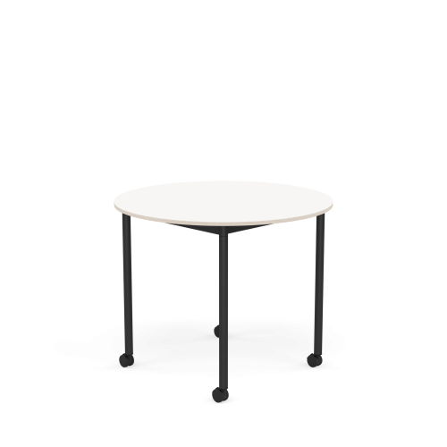 MUUTO stół okrągły z kółkami BASE Ø 90cm biały laminat / sklejka / czarna podstawa