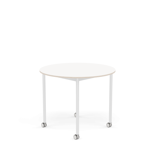 MUUTO stół okrągły z kółkami BASE Ø 90cm biały laminat / sklejka / biała podstawa