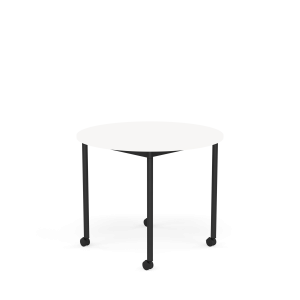 MUUTO stół okrągły z kółkami BASE Ø 90cm biały laminat / biały ABS / czarna podstawa