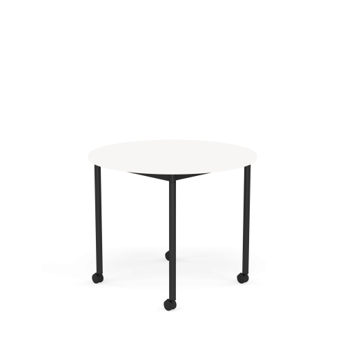 MUUTO stół okrągły z kółkami BASE Ø 90cm biały laminat / biały ABS / czarna podstawa