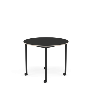 MUUTO stół okrągły z kółkami BASE Ø 90cm czarny nanolaminat / sklejka / czarna podstawa