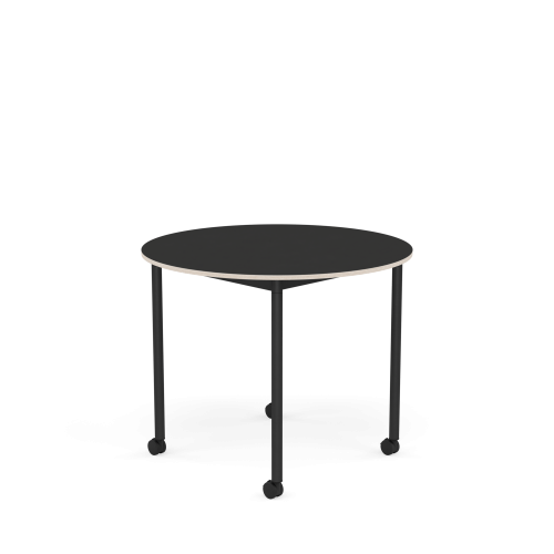 MUUTO stół okrągły z kółkami BASE Ø 90cm czarny nanolaminat / sklejka / czarna podstawa