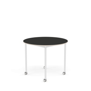 MUUTO stół okrągły z kółkami BASE Ø 90cm czarny nanolaminat / sklejka / biała podstawa