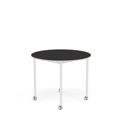 MUUTO stół okrągły z kółkami BASE Ø 90cm czarny nanolaminat / sklejka / biała podstawa