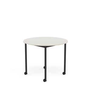 MUUTO stół okrągły z kółkami BASE Ø 90cm biały nanolaminat / sklejka / czarna podstawa