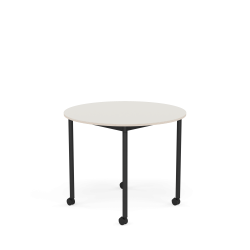MUUTO stół okrągły z kółkami BASE Ø 90cm biały nanolaminat / sklejka / czarna podstawa