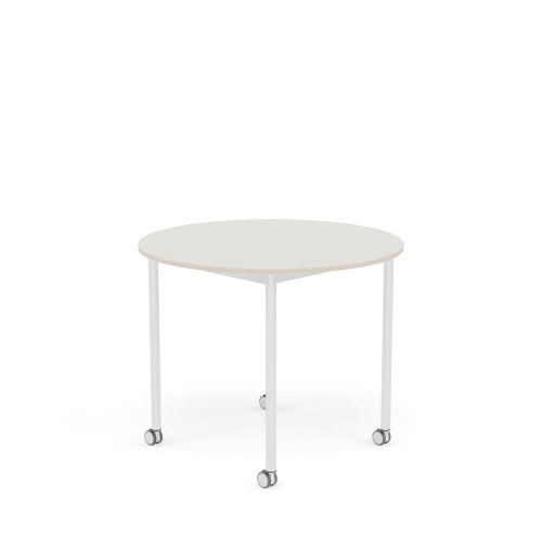 MUUTO stół okrągły z kółkami BASE Ø 90cm biały nanolaminat / sklejka / biała podstawa