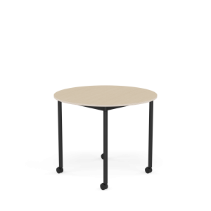 MUUTO stół okrągły z kółkami BASE Ø 90cm fornir dębowy / sklejka / czarna podstawa