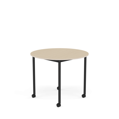 MUUTO stół okrągły z kółkami BASE Ø 90cm fornir dębowy / sklejka / czarna podstawa