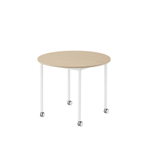 MUUTO stół okrągły z kółkami BASE Ø 90cm fornir dębowy / sklejka / biała podstawa