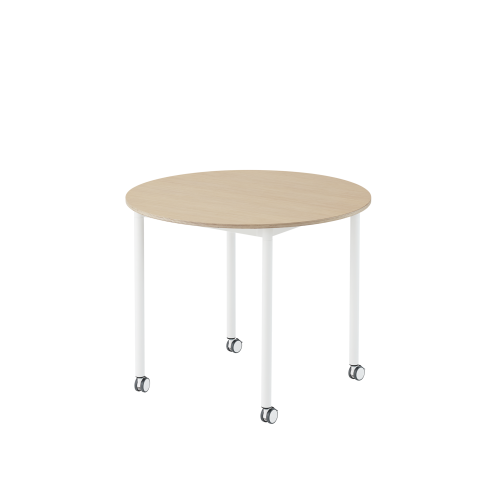 MUUTO stół okrągły z kółkami BASE Ø 90cm fornir dębowy / sklejka / biała podstawa
