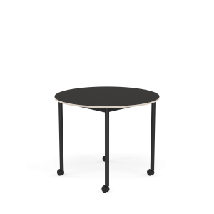 MUUTO stół okrągły z kółkami BASE Ø 90cm czarne linoleum / sklejka / czarna podstawa