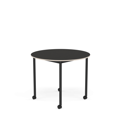 MUUTO stół okrągły z kółkami BASE Ø 90cm czarne linoleum / sklejka / czarna podstawa