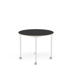MUUTO stół okrągły z kółkami BASE Ø 90cm czarne linoleum / sklejka / biała podstawa