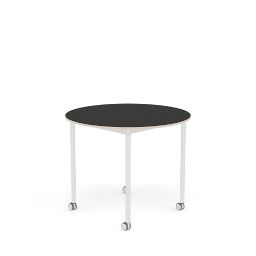 MUUTO stół okrągły z kółkami BASE Ø 90cm czarne linoleum / sklejka / biała podstawa