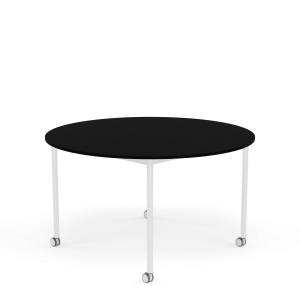 MUUTO stół okrągły z kółkami BASE Ø 128cm czarny laminat / czarny ABS / biała podstawa
