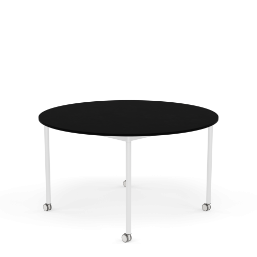 MUUTO stół okrągły z kółkami BASE Ø 128cm czarny laminat / czarny ABS / biała podstawa