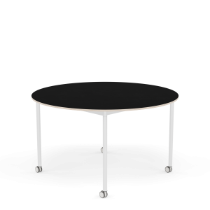 MUUTO stół okrągły z kółkami BASE Ø 128cm czarny laminat / sklejka / biała podstawa