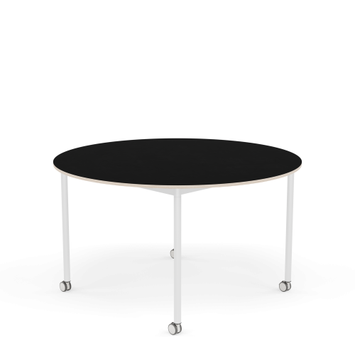 MUUTO stół okrągły z kółkami BASE Ø 128cm czarny laminat / sklejka / biała podstawa