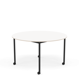 MUUTO stół okrągły z kółkami BASE Ø 128cm biały laminat / sklejka / czarna podstawa