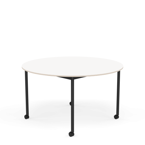 MUUTO stół okrągły z kółkami BASE Ø 128cm biały laminat / sklejka / czarna podstawa