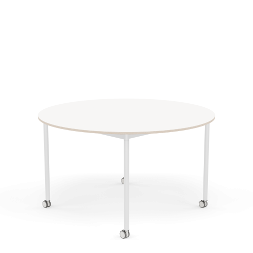 MUUTO stół okrągły z kółkami BASE Ø 128cm biały laminat / sklejka / biała podstawa
