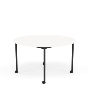 MUUTO stół okrągły z kółkami BASE Ø 128cm biały laminat / biały ABS / czarna podstawa
