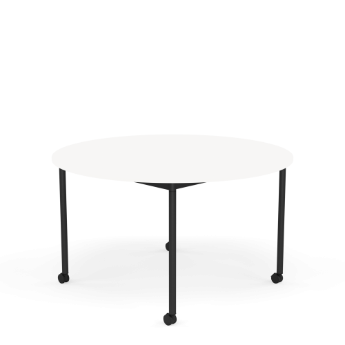 MUUTO stół okrągły z kółkami BASE Ø 128cm biały laminat / biały ABS / czarna podstawa