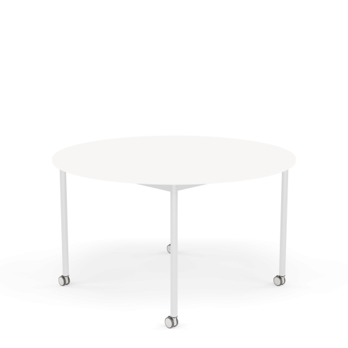 MUUTO stół okrągły z kółkami BASE Ø 128cm biały laminat / biały ABS / biała podstawa