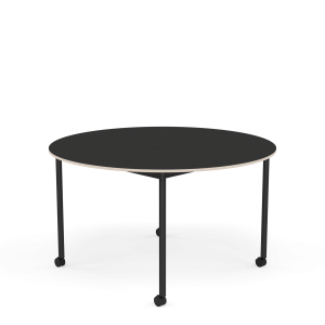MUUTO stół okrągły z kółkami BASE Ø 128cm czarny nanolaminat / sklejka / czarna podstawa