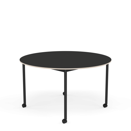 MUUTO stół okrągły z kółkami BASE Ø 128cm czarny nanolaminat / sklejka / czarna podstawa