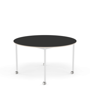 MUUTO stół okrągły z kółkami BASE Ø 128cm czarny nanolaminat / sklejka / biała podstawa