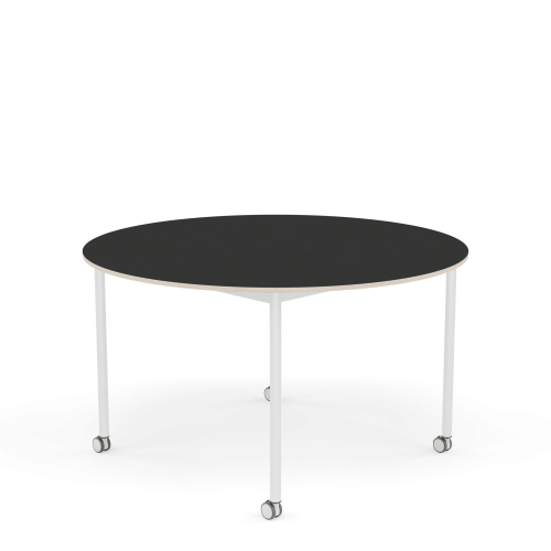 MUUTO stół okrągły z kółkami BASE Ø 128cm czarny nanolaminat / sklejka / biała podstawa