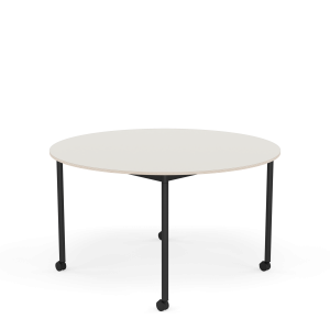 MUUTO stół okrągły z kółkami BASE Ø 128cm biały nanolaminat / sklejka / czarna podstawa