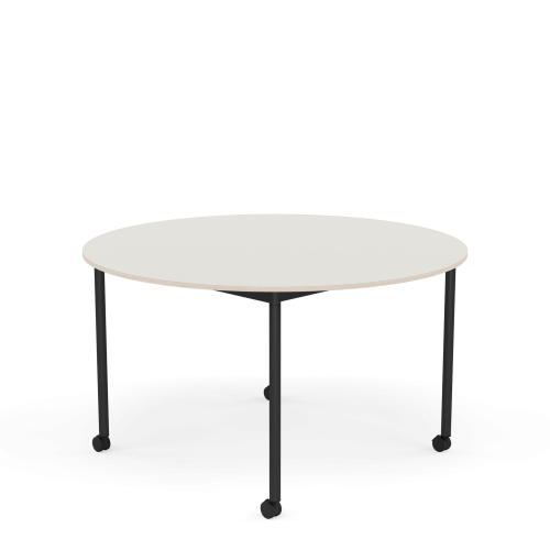 MUUTO stół okrągły z kółkami BASE Ø 128cm biały nanolaminat / sklejka / czarna podstawa