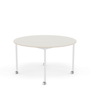 MUUTO stół okrągły z kółkami BASE Ø 128cm biały nanolaminat / sklejka / biała podstawa