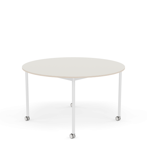 MUUTO stół okrągły z kółkami BASE Ø 128cm biały nanolaminat / sklejka / biała podstawa