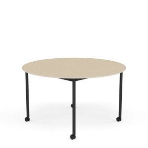MUUTO stół okrągły z kółkami BASE Ø 128cm fornir dębowy / sklejka / czarna podstawa