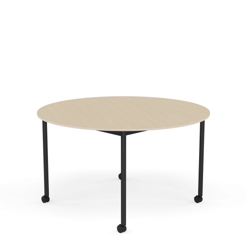 MUUTO stół okrągły z kółkami BASE Ø 128cm fornir dębowy / sklejka / czarna podstawa