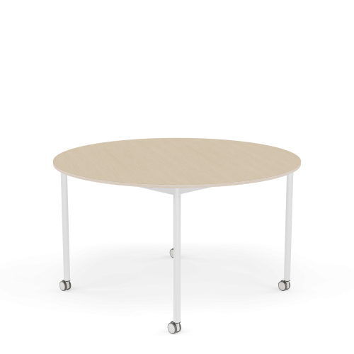 MUUTO stół okrągły z kółkami BASE Ø 128cm fornir dębowy / sklejka / biała podstawa