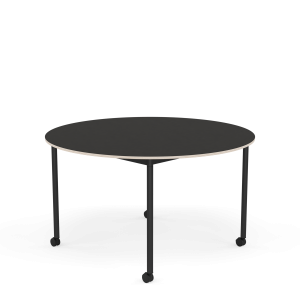 MUUTO stół okrągły z kółkami BASE Ø 128cm czarne linoleum / sklejka / czarna podstawa