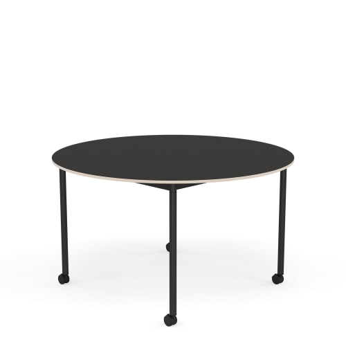 MUUTO stół okrągły z kółkami BASE Ø 128cm czarne linoleum / sklejka / czarna podstawa