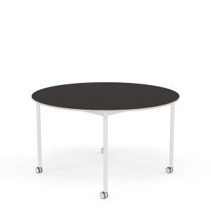 MUUTO stół okrągły z kółkami BASE Ø 128cm czarne linoleum / sklejka / biała podstawa