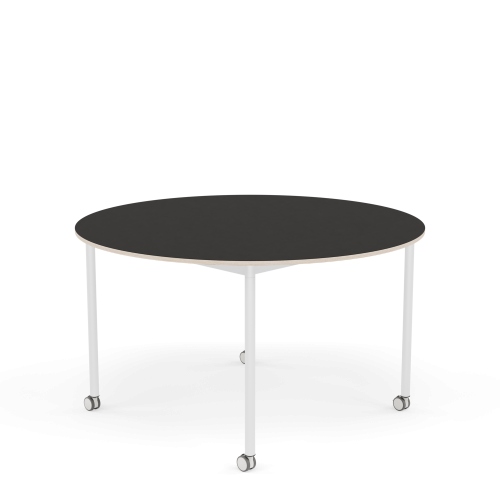 MUUTO stół okrągły z kółkami BASE Ø 128cm czarne linoleum / sklejka / biała podstawa
