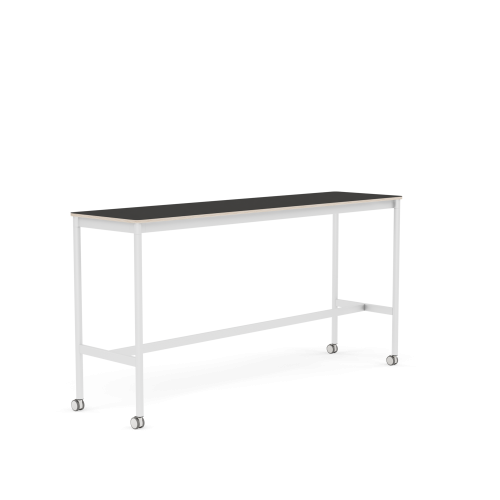MUUTO stół barowy na kółkach BASE HIGH 190x50x95h czarne linoleum / sklejka / biała podstawa